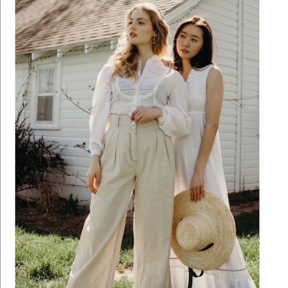 • house of sunny high waisted grommeted contrast thread pleated trousers • - Picture 7 of 16